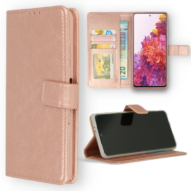 Oppo A98 case book case with space for cards pink gold 