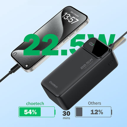Choetech PD22.5W Dual USB-A+Type-C Powerbank 40000mAh Zwart