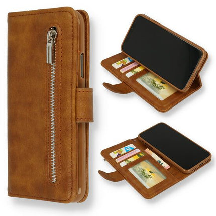 iPhone 11 hoesje bookcase wallet case bruin met rits