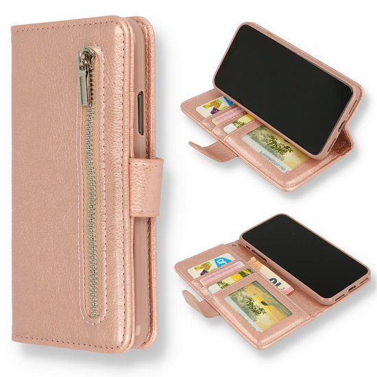 iPhone 15-Hülle mit Reißverschluss-Brieftasche in Roségold