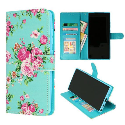 Samsung A21s hoesje bookcase bloemen blauw