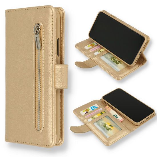 Samsung A25 hoesje bookcase wallet zwart cover Met Rits Goud
