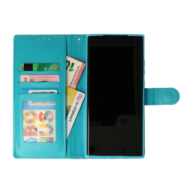 Samsung Galaxy S23 FE Hülle Bookcase mit Platz für Karten Marmor blau rosa 