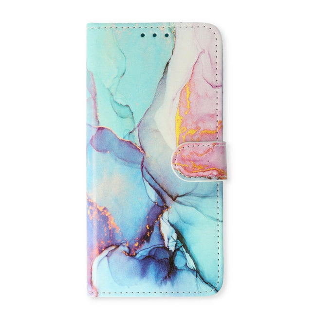 Samsung Galaxy A55 hoesje Bookcase Print - Marmer Roze-Blauw