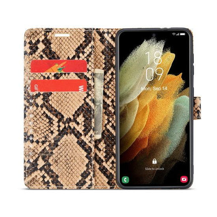 Snake Design Luxe Wallet Case - Samsung S21 FE - Beige