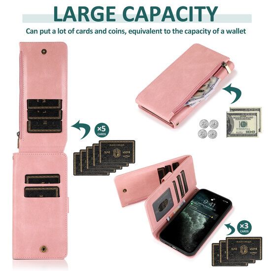 Trendige Brieftaschenhülle mit Reißverschluss – iPhone 7/8/SE 2020/2022 – Pink
