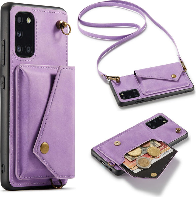 iPhone 13 Pro Max Bright Lila Luxe Back Cover met Koord - Wallet Case - Pasjeshouder