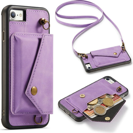 iPhone 7, 8 & SE 2020 Bright Lila Luxe Back Cover met Koord - Wallet Case - Pasjeshouder