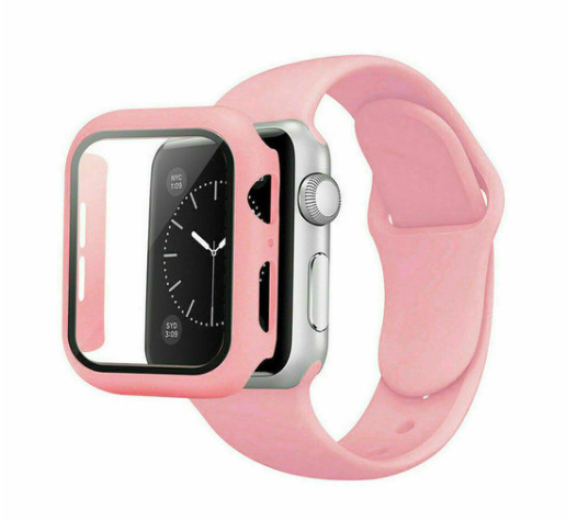 Watch 38 mm - Silicone Strap Band + 360 Case - Roze