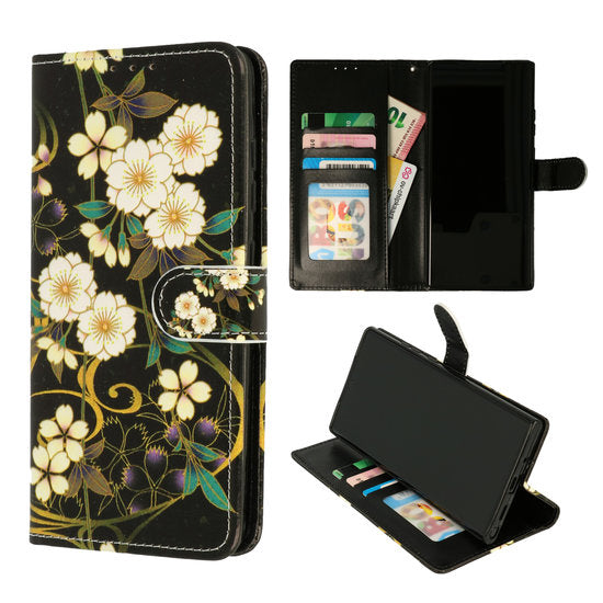 Samsung A72 4G/5G - hoesje Bookcase Print - Bloemen Geel