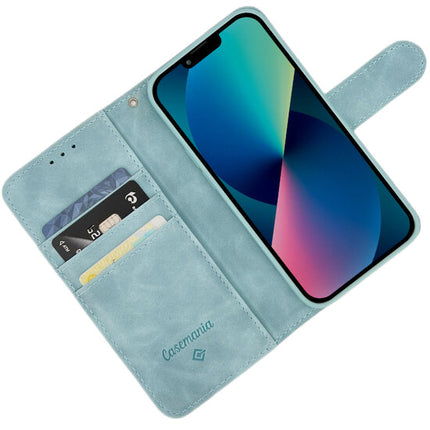CaseMania iPhone 14 Turquoise hoesje Suede High Quality Bookcase
