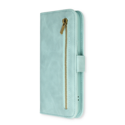 CaseMania – iPhone 14 – Türkise Hülle Wildleder Luxus-Bücherregal mit Reißverschluss