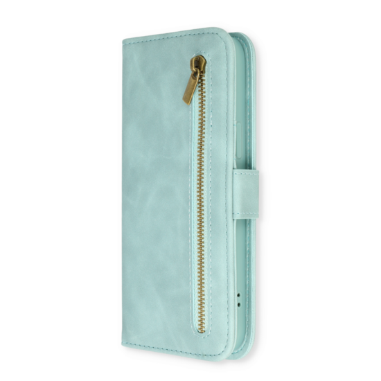 CaseMania – iPhone 14 Pro Max – Türkisfarbenes Wildleder-Luxus-Bücherregal mit Reißverschluss