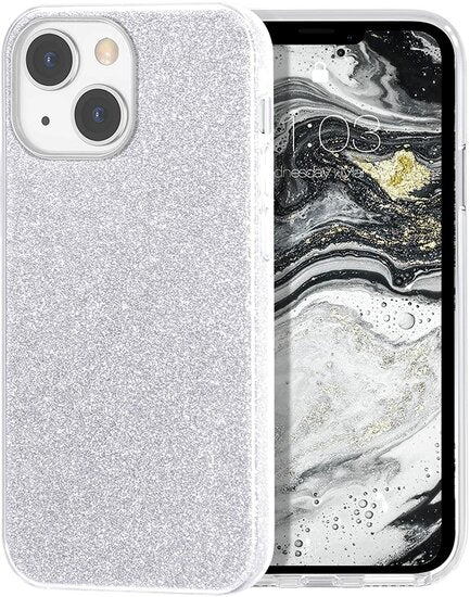 TeleGreen iPhone 14 Pro Max case glitter case silver