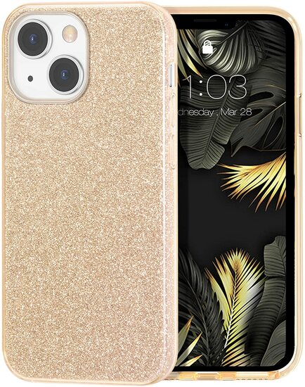 TeleGreen iPhone 14 hoesje glitters case goud