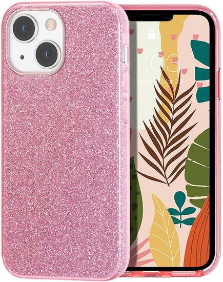 TeleGreen iPhone 14 Pro hoesje glitters case roze