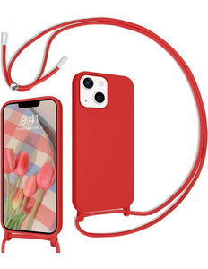 CaseMania iPhone 14 Hülle 2 mm Silikon mit Kordel Rot