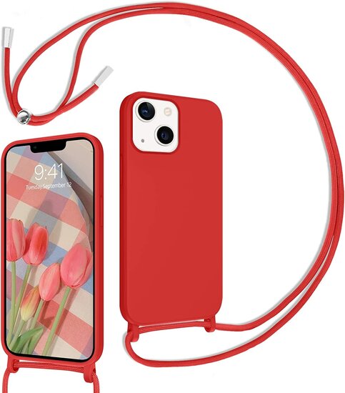 CaseMania iPhone 14 Hülle 2 mm Silikon mit Kordel Rot