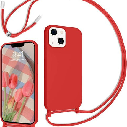 CaseMania iPhone 14 Plus Hülle 2 mm Silikon mit Kordel Rot