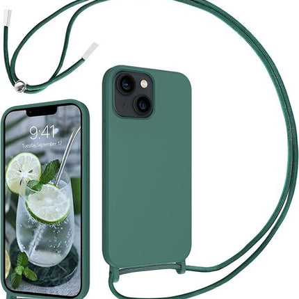 CaseMania iPhone 14 Pro hoesje 2mm Silicone met Koord Groen