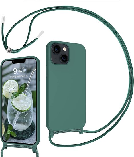CaseMania iPhone 14 Plus Hülle 2 mm Silikon mit Kordel Grün