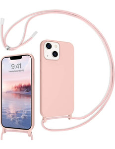 CaseMania iPhone 14 Hülle 2 mm Silikon mit Kordel Pink
