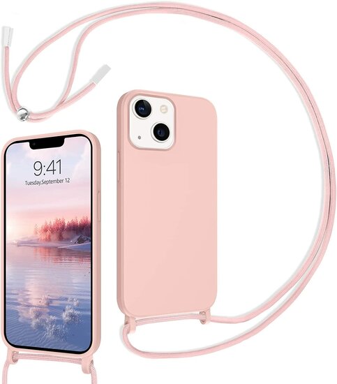 CaseMania iPhone 14 Plus Hülle 2 mm Silikon mit Kordel Pink