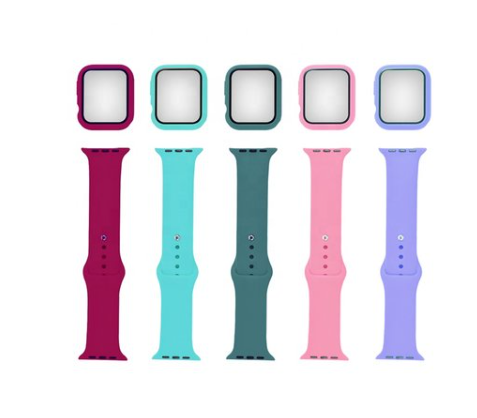 Watch 38 mm - Silicone Strap Band + 360 Case - Pink