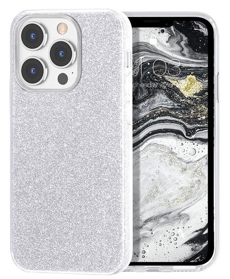 iPhone 13 Pro - Zilver hoesje bling bling glitters achterkant