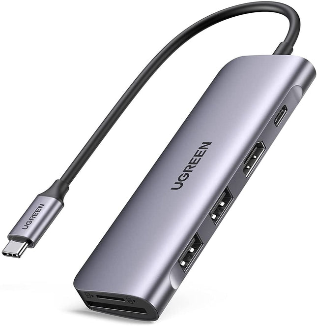 UGREEN CM195 Typ-C-Hub-Adapter 6 in 1 USB-C auf 2x USB 3.0, HDMI, SD/microSD, 100 W (grau) 
