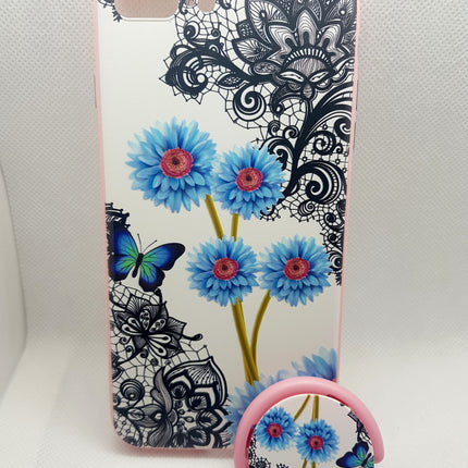 iPhone 7 plus/ 8 Plus case blue floral print with pop holder socket finger back cover case 