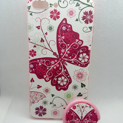 iPhone 7 plus/ 8 Plus hoesje vlinder print met pophouder socket vinger achterkant backcover case