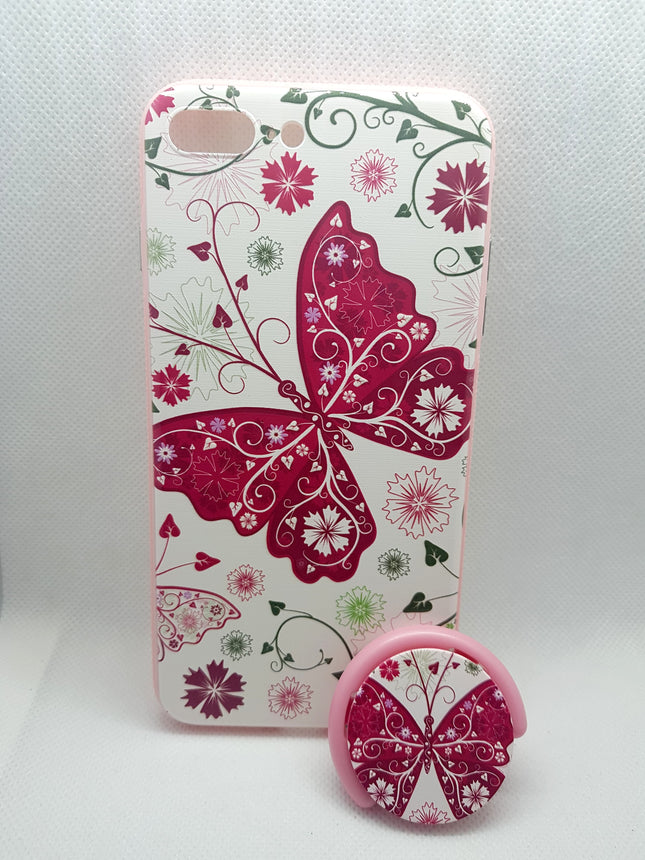 iPhone 7 plus/ 8 Plus case butterfly print with doll holder socket finger back cover case 