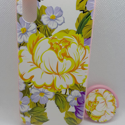 iPhone X / iPhone Xs case back yellow flowers with pop holder socket fashion case 