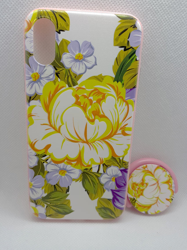 iPhone X / iPhone Xs case back yellow flowers with pop holder socket fashion case 