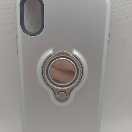 iPhone X / iPhone Xs hoesje achterkant zilver hardcase backover met vinger en tafel houder