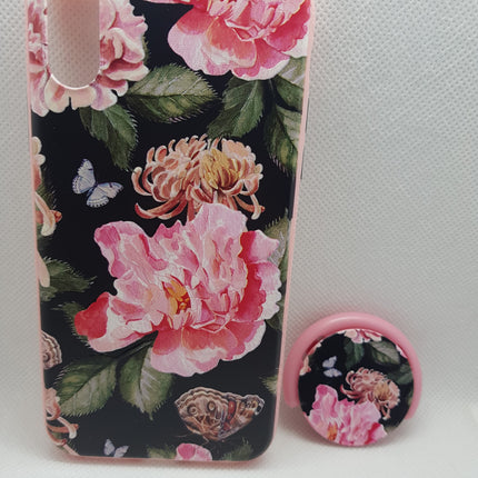 iPhone XS / iPhone X case back flowers with pop holder socket fashion case 