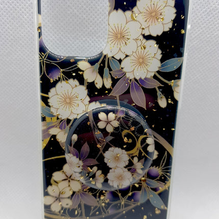 iPhone 12 Mini hoesje achterkant bloem bling met pop houder socket luke fashion case