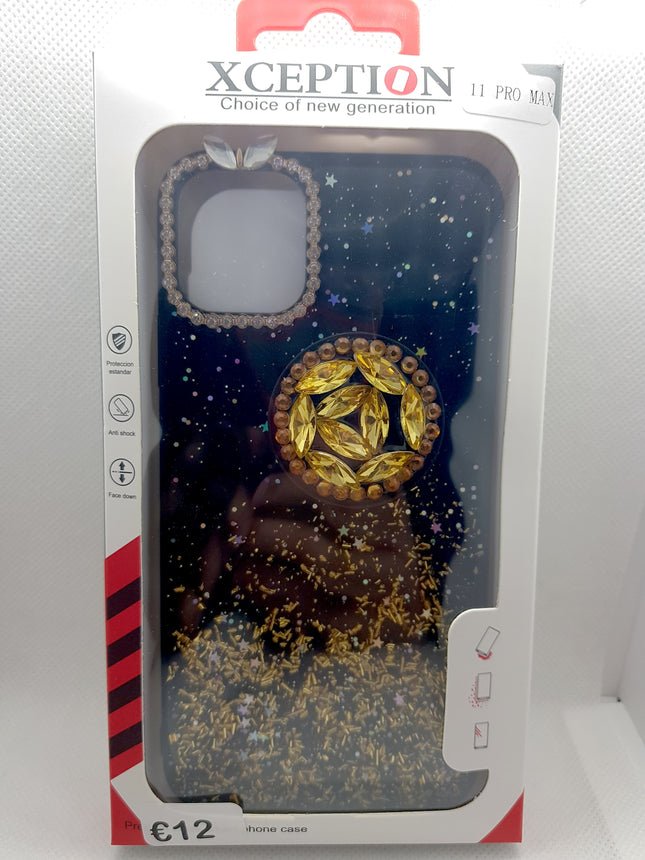 iPhone 11 Pro Max hoesje goud glitters met pop houder socket gold fashion case design
