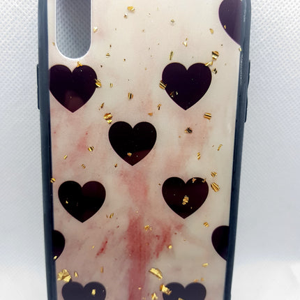 iPhone XR hoesje achterkant hartje print goud glitters fashion case