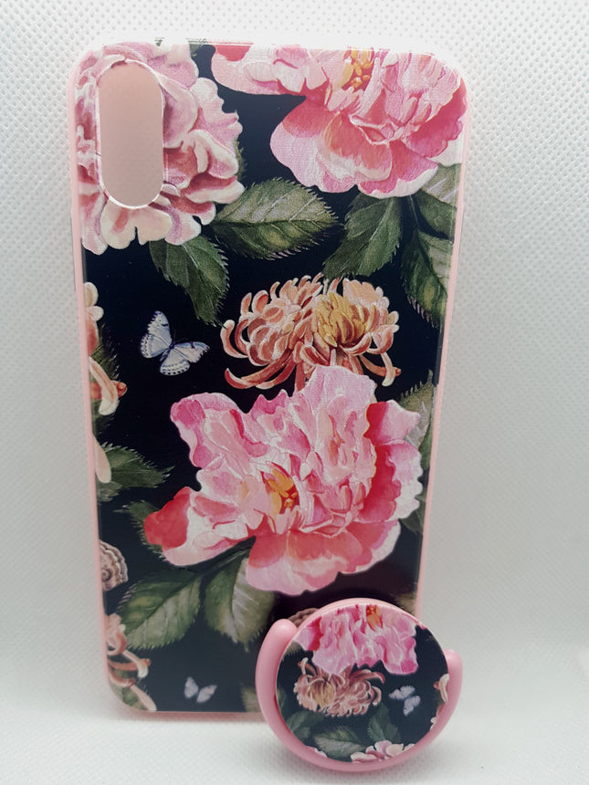 iPhone Xs Max-Hülle mit Blumenmuster und Popsocket-Rückseite