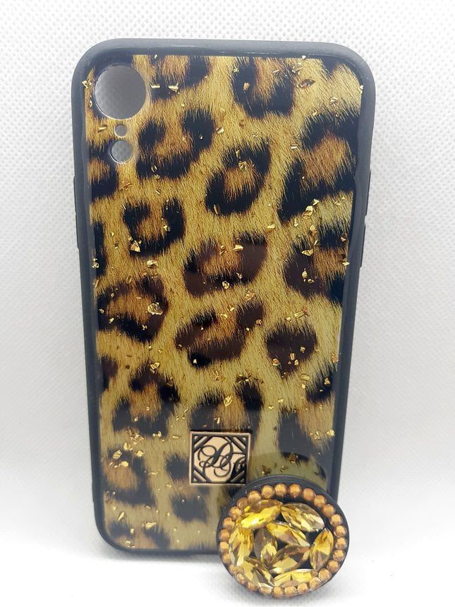 iPhone XR case back tiger panther leopard fashion case with popsocket