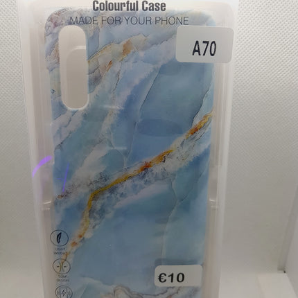 Samsung Galaxy A70 hoesje achterkant blauw marmar steen strand fashion ocean case