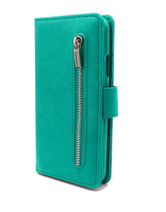 Samsung Galaxy A70 hoesje groen Turquoise met rits portemonnee walletcase