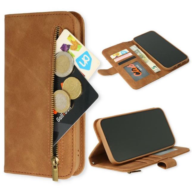 Samsung Galaxy S23 Ultra case wallet book case with zipper brown