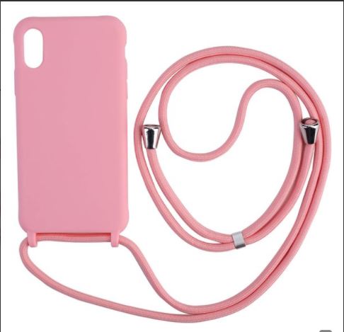 iPhone XR - hoesje  Roze Silicone met Koord touw Ketting