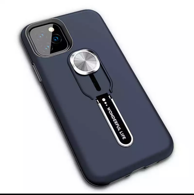 iPhone 11 Pro hoesje achterkant donker blauw met tafel houder magneet fashion design case