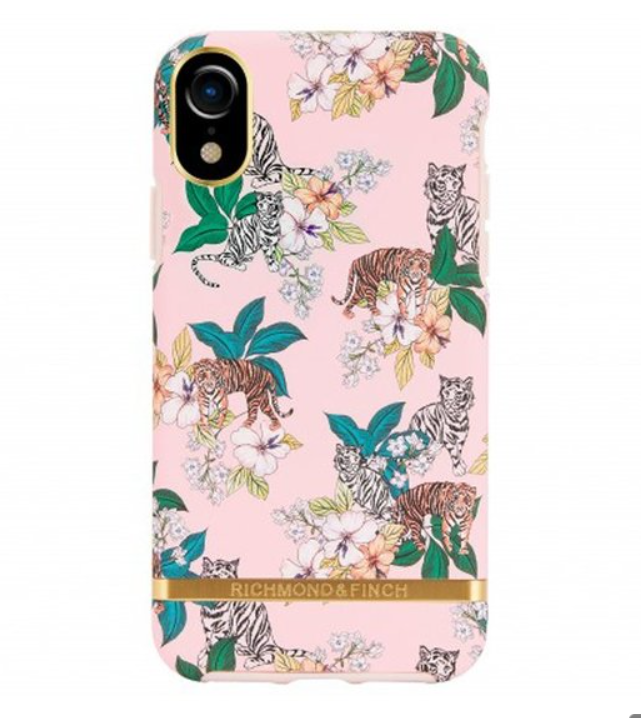 iPhone X XS Siliconen hoesje hard case roze achtergrond met tijger ( Posh Merk )