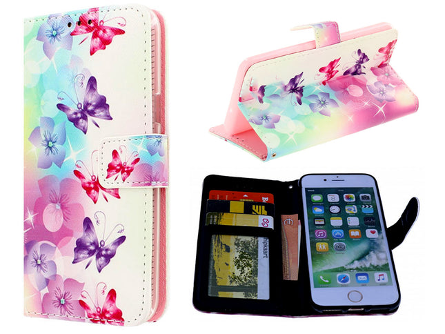 Nokia 2.1 Hülle mit Schmetterlingen-Aufdruck, Mappe – Brieftaschen-Hülle mit Schmetterlingen