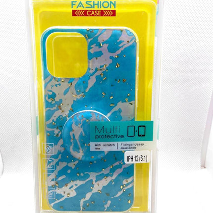 iPhone 12 / 12 Pro hoesje achterkant leuke print blauw achtergrond met popsocket vinger houder fashoin case Shockproof cover